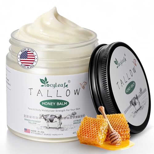 Beef Tallow Skin Care Balm with Honey – Organic Grass-Fed Nourishing Body Butter (4 oz), LOCYLEAF