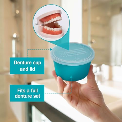 TenderGentle 2 Pack Denture Cup with Lid – Full Denture Storage Case for Travel, Nursing Home & Hospital