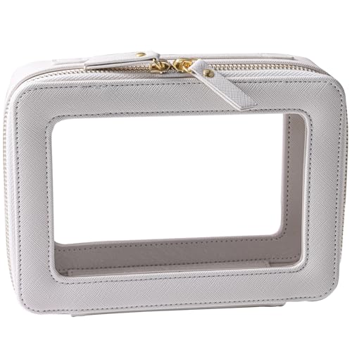 SANHECUN Waterproof Travel Toiletry Bag with Clear Window, White