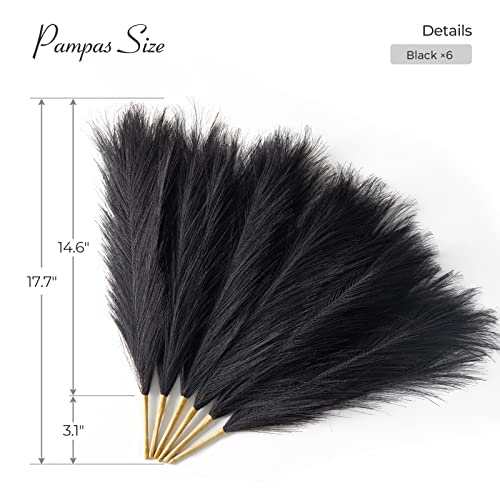 Black Pampas Grass Decor - 6PCS Faux 17.7 Inch Vase Filler