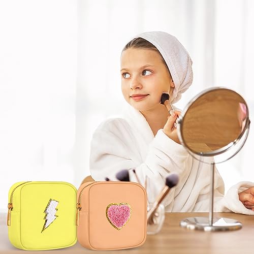6 Pcs Mini Preppy Makeup Bags - Chenille Letter Nylon Cosmetic Pouch (Fresh Color)