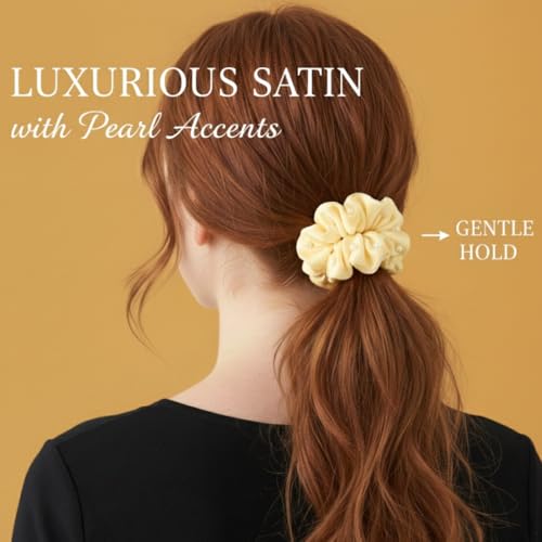 Vivedge Satin Scrunchies with Pearl - Mixed-Color Silky Hair Ties
