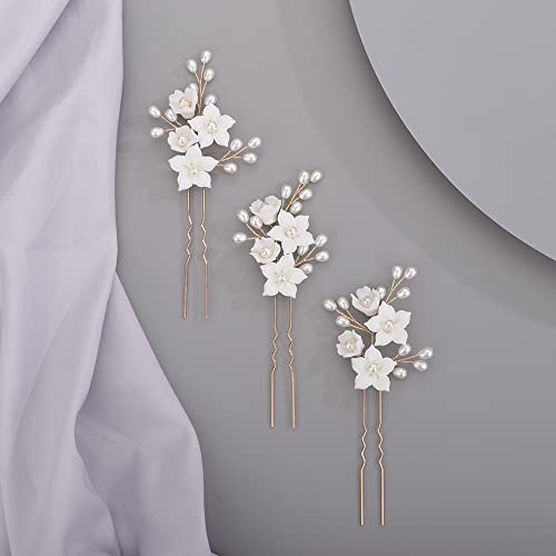 Gold Bridal Hair Pins with Pearls and Beads - Set of 3