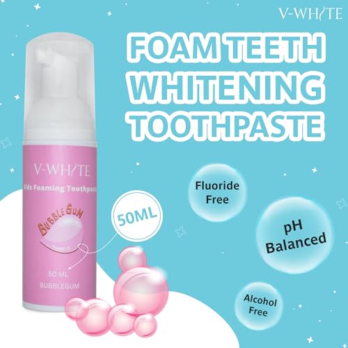V-WHITE Foam Toothpaste for Kids & Adults - 50ml Bubblegum Flavor
