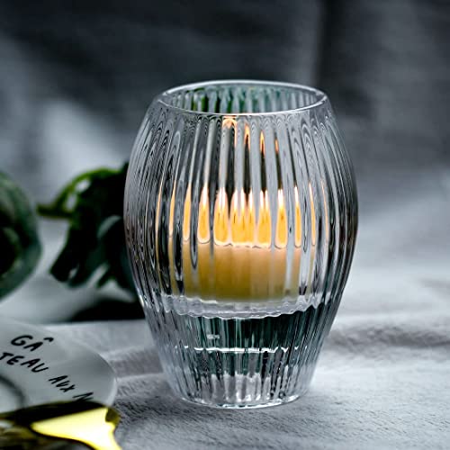 Ribbed Glass Candle Holders Set of 2 - Tealight & Taper Holders