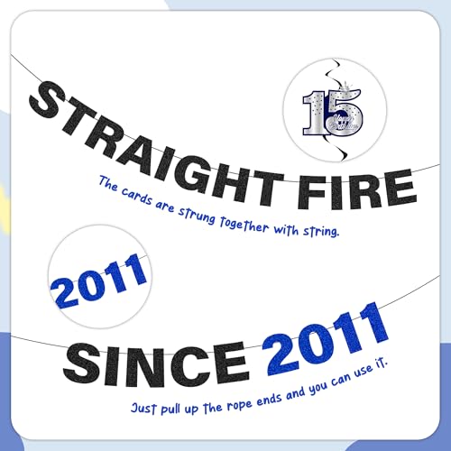 15th Birthday Decoration Set - 11 Pcs Blue & Black Balloons, Banners, and Honeycomb