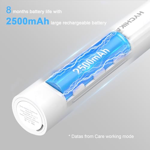 HYCHIKA Rechargeable Electric Toothbrush Snow White, 240-Day Battery Life, 8 Replacement Heads, 3 Modes