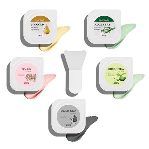 ClayCo! 10-Piece Clay Mask Set with Rose, Dead Sea, Green Tea, Aloe Vera & 24K Gold for All Skin Types