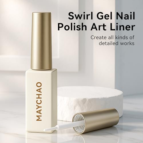 MAYCHAO White Swirl Gel Liner Polish - 8ml, Thin Brush for Nail Art