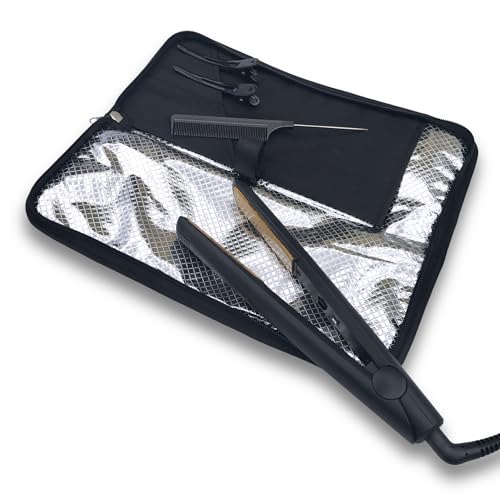 j&m Heat-Resistant Hair Straightener Mat and Travel Pouch Case