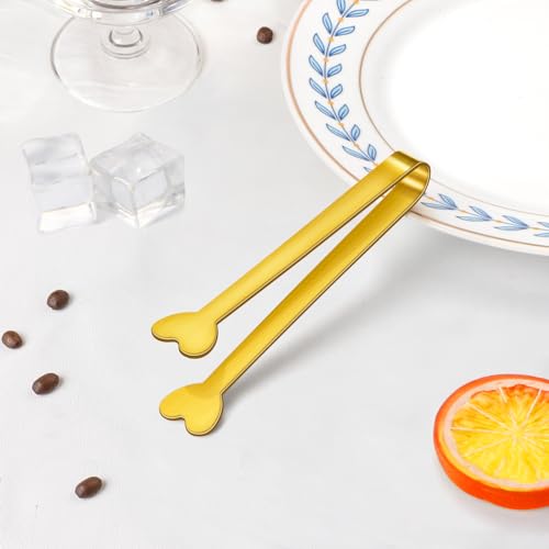 Lazycorner 20-Pack Mini Serving Tongs - Stainless Steel Appetizer Tongs (5" Gold)