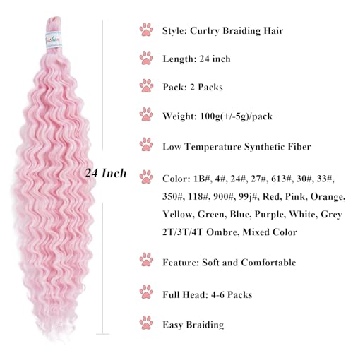 Pastel Pink Ocean Wave Crochet Hair - 24 Inch Boho Curls (2 Packs)