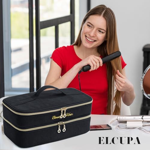 Travel Hair Tool Organizer Bag for Hair Dryers & Styling Tools - Double-Layer, Compact & Durable