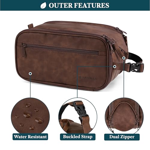 PAVILIA Large Dark Brown Toiletry Bag for Men - Water Resistant Travel Dopp Kit