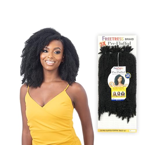 Pre-Fluffed Crochet Braids 16 Inch Poppin Twist for Natural Hair, 1B