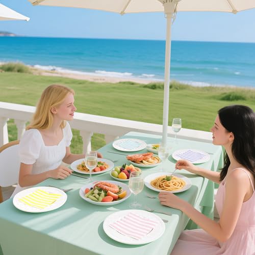 100 Pastel Striped Disposable Cocktail Napkins - 5x5 Inches Scalloped Design for Parties