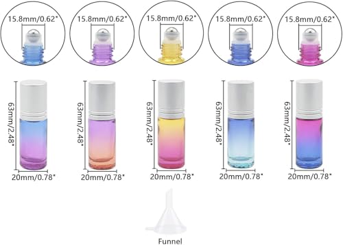Kesell 10pcs 5ml Gradient Glass Essential Oil Roller Bottles with Funnel