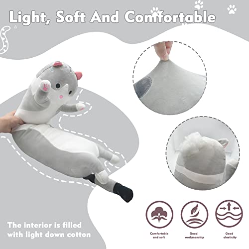 Long Cat Plush Pillow - 19.7in Soft Kawaii Stuffed Animal