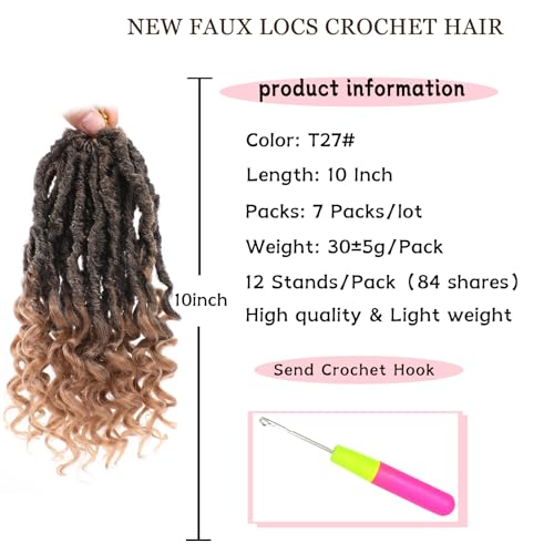 XTREND 10 Inch Faux Locs Crochet Hair, Pre-looped Goddess Locs - 7 Packs