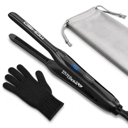 DSHOW Black 0.3 Inch Mini Flat Iron for Short Hair & Beards, Travel-Ready Ceramic Straightener
