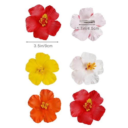 Hawaiian Flower Hair Clips - 4 Pcs Plumeria & Hibiscus, 3.5 Inch