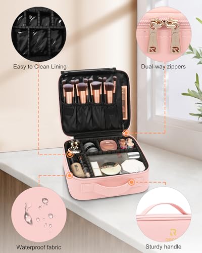 Pink Travel Makeup Organizer Case with Adjustable Dividers - Small