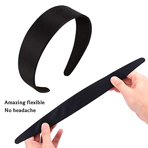 Black Satin Headbands for Women - 5 Sizes Non-Slip Elastic Hairbands for DIY Crafts & Daily Wear