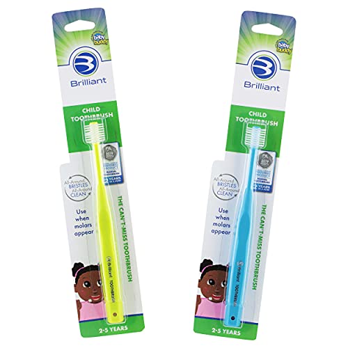 Brilliant Child Toothbrush 2-5 Years, 2 Pack, Round Head, Assorted Colors – Manual Toddler Toothbrush
