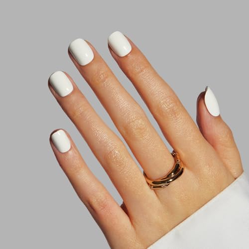 LAMIMOSA White Press on Nails Kit - 32 Extra Short Round Nails