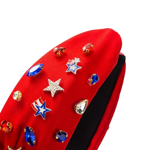 4th of July Headbands for Women - 2 Pcs Red & Blue Rhinestone USA Flag Hair Hoops