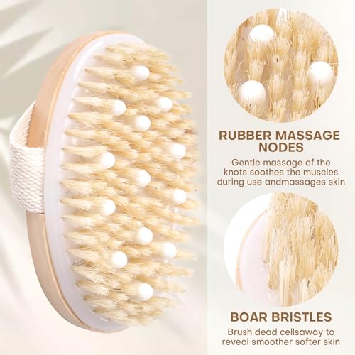 2-Pack Natural Bristle Dry Body Brush Set for Exfoliation & Lymphatic Drainage