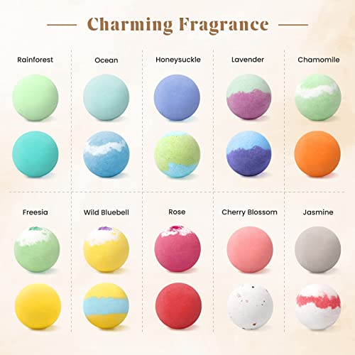 ZenBombs Natural Bath Bombs Set - 20 Colorful Fizzing Bath Balls