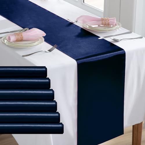 Navy Blue Satin Table Runner 12" x 108" - 6 Pack for Weddings & Parties