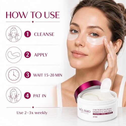 VELAMO ADVANCED Collagen Under Eye Patches for Puffy Eyes & Dark Circles (30 Pairs)