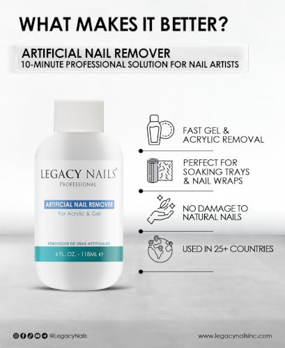 Legacy Nails Artificial Nail Remover 8 Fl Oz - Quick Gel & Acrylic Removal