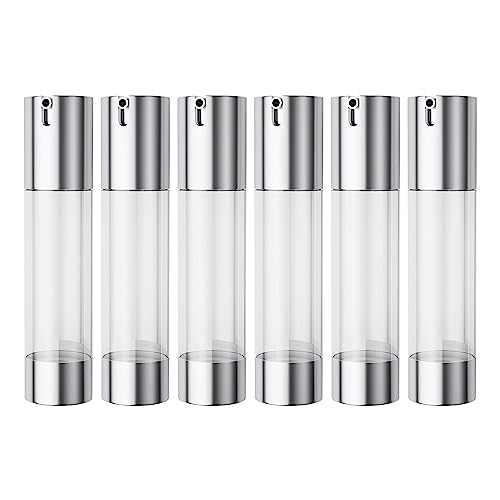 Longway 50ml Airless Pump Bottles - Refillable Cosmetic Containers (Pack of 6)