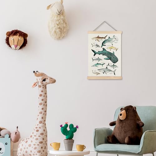 Supwhd Shark Wall Art with Wooden Frame - 12x16 Ocean Decor