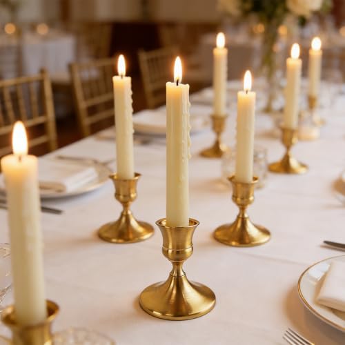 4PCS Gold Brass Taper Candle Holders Set for Home Decor