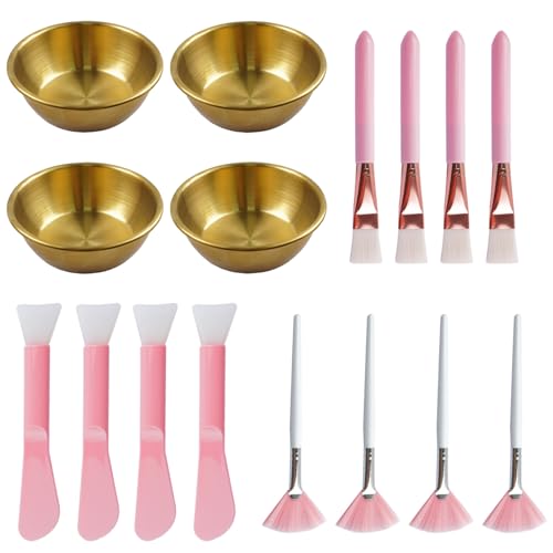 SPNKMJUJ 16PCS Gold Esthetician Facial Supplies Set - Stainless Steel Mixing Bowls & Brushes