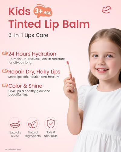 RUNBEN Kids Tinted Lip Balm - Juicy Pomegranate Lipstick
