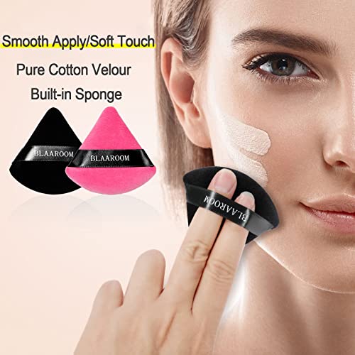 12 Velour Cotton Triangle Makeup Puffs for Loose Powder - Black & Rose Red