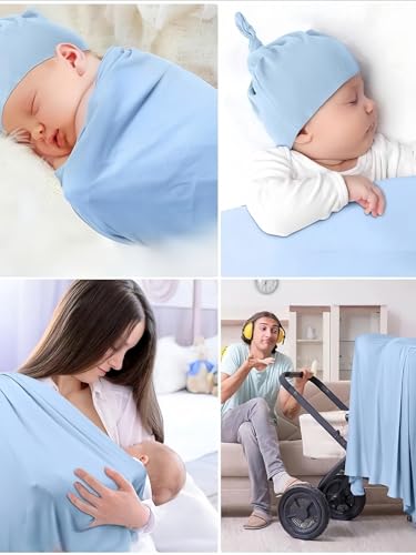 Soft Cotton Baby Receiving Blanket with Matching Beanie Set - Unisex Swaddle for Newborns