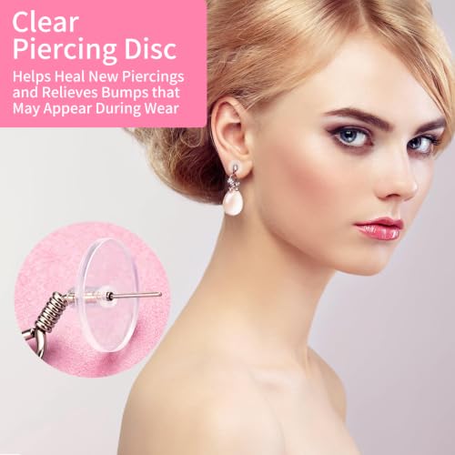 120 Pcs Clear Silicone Piercing Discs - 4 Sizes for Earring Support