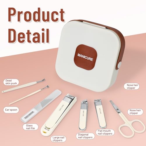 Beige 7-Piece Stainless Steel Nail Clipper Set for Men & Women with Travel Case