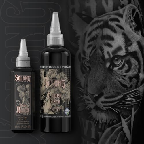 Solong Premium Black Tattoo Ink 100ml - 2 Pack Professional Pigment