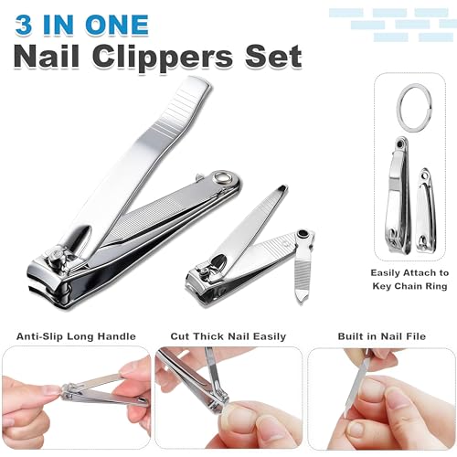 12 pcs Nail Clippers Bulk Set with Files - Large Toenail & Small Fingernail Clippers with Keychain (Variation: Clippers with file, 6 Large & 6 Small)