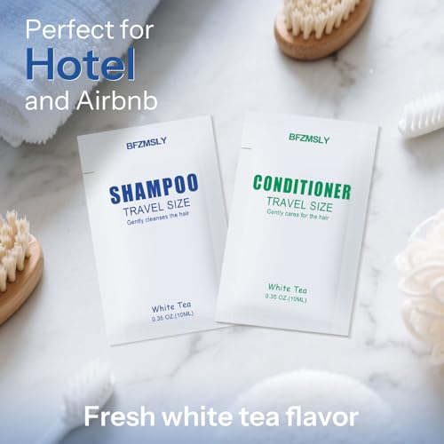 50 Sets Travel Size Shampoo & Conditioner Packets - White Tea Scented Duo
