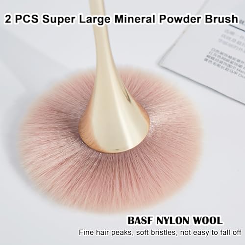 2 Pcs Large Mineral Powder Kabuki Makeup Brushes - Fluffy Foundation & Blush Brush Set