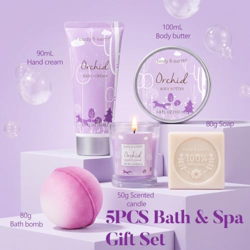 Body & Earth Orchid Spa Gift Set for Women - 5 Piece Bath & Body Collection