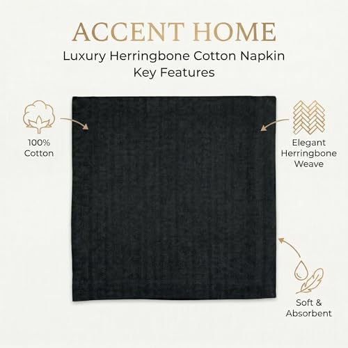 Elegant Black Cotton Herringbone Cloth Napkins - Set of 6